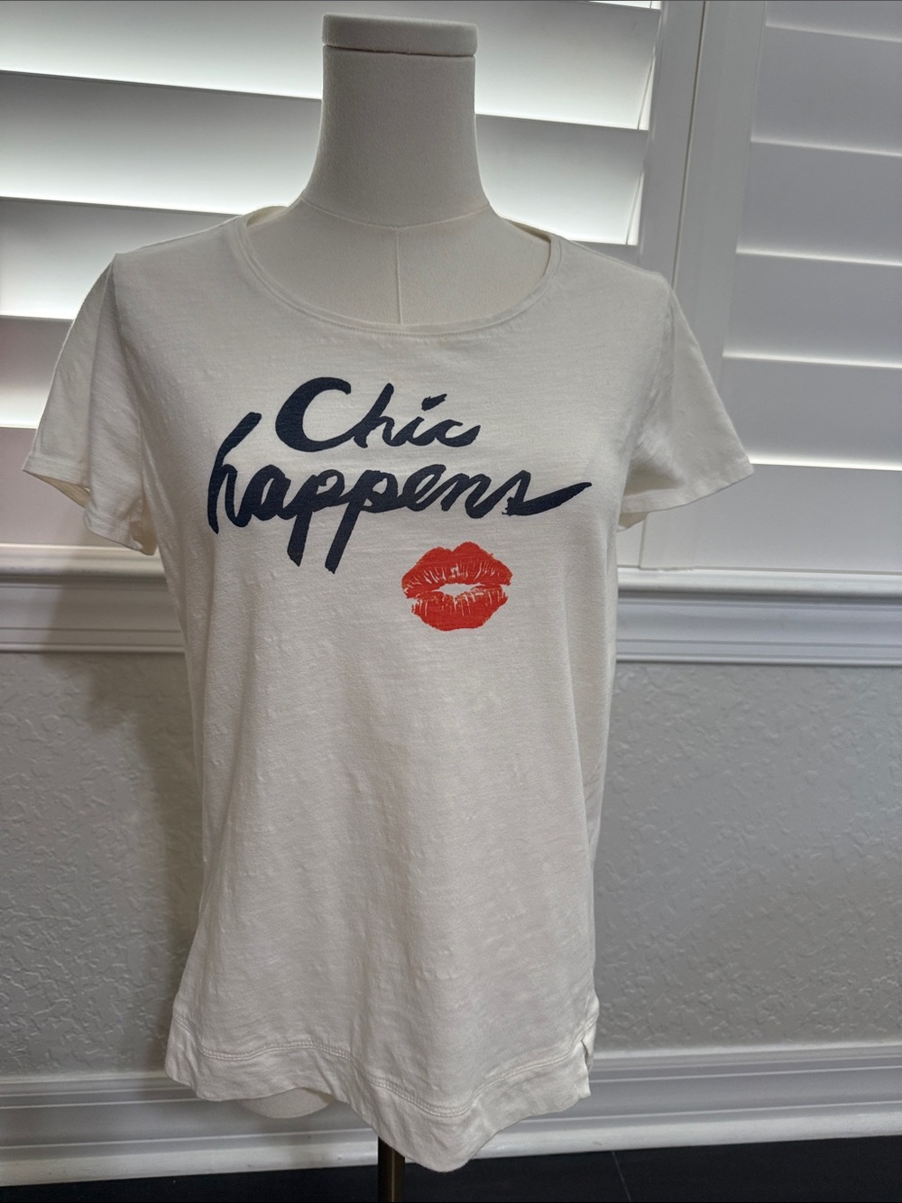 Chic Happens Graphic Tee - White with Black Script and Red Lip Print